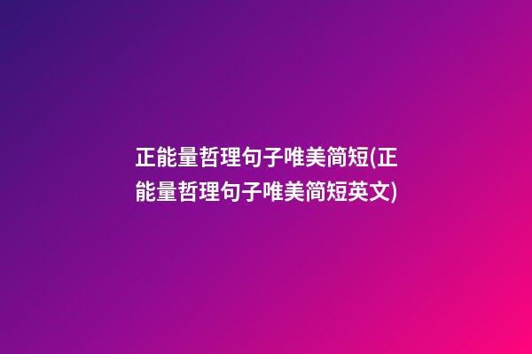 正能量哲理句子唯美简短(正能量哲理句子唯美简短英文)