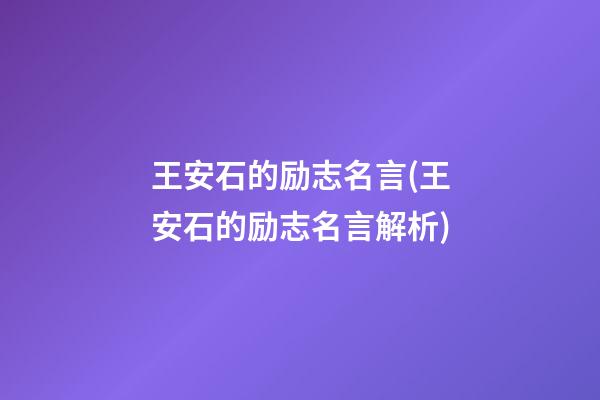 王安石的励志名言(王安石的励志名言解析)