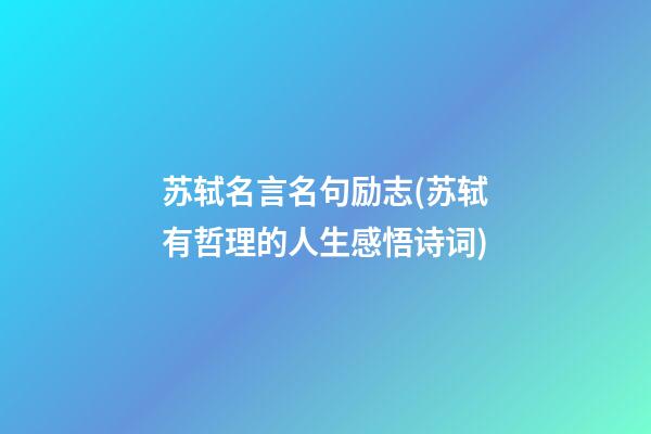 苏轼名言名句励志(苏轼有哲理的人生感悟诗词)